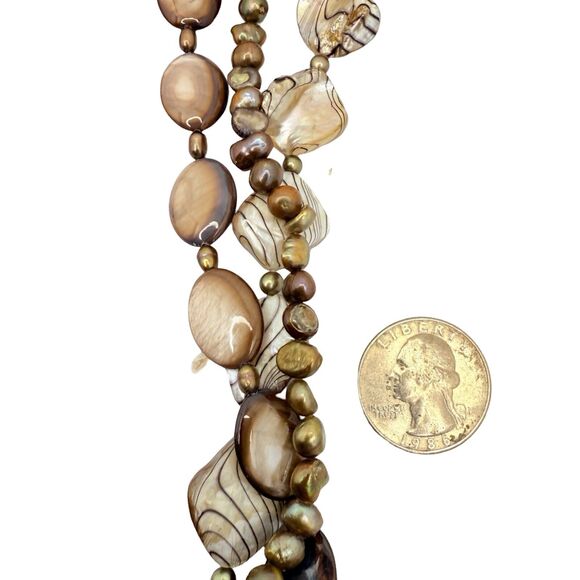 Abalone Shell Fresh Water Pearl Layered Necklace 23" Variegated Beaded Nautical - Picture 9 of 10